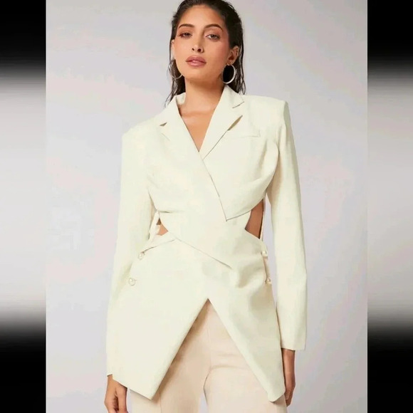 Notched Collar Twist Front Buttoned Detail Blazer Workwear - Picture 1 of 7